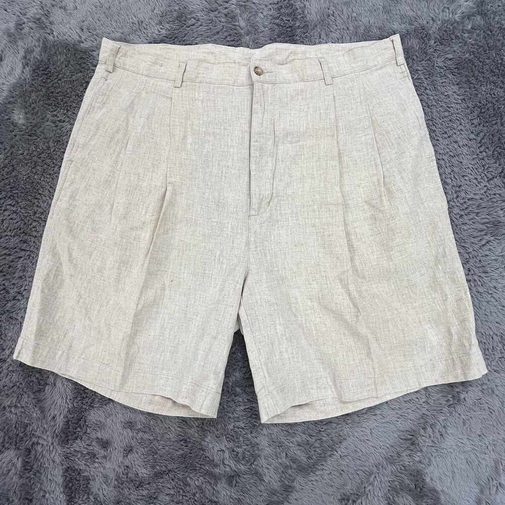 Britches Silk Blend Shorts Mens 40 (Fits 39x7.5) Beige Pleated Chino Linen Blend